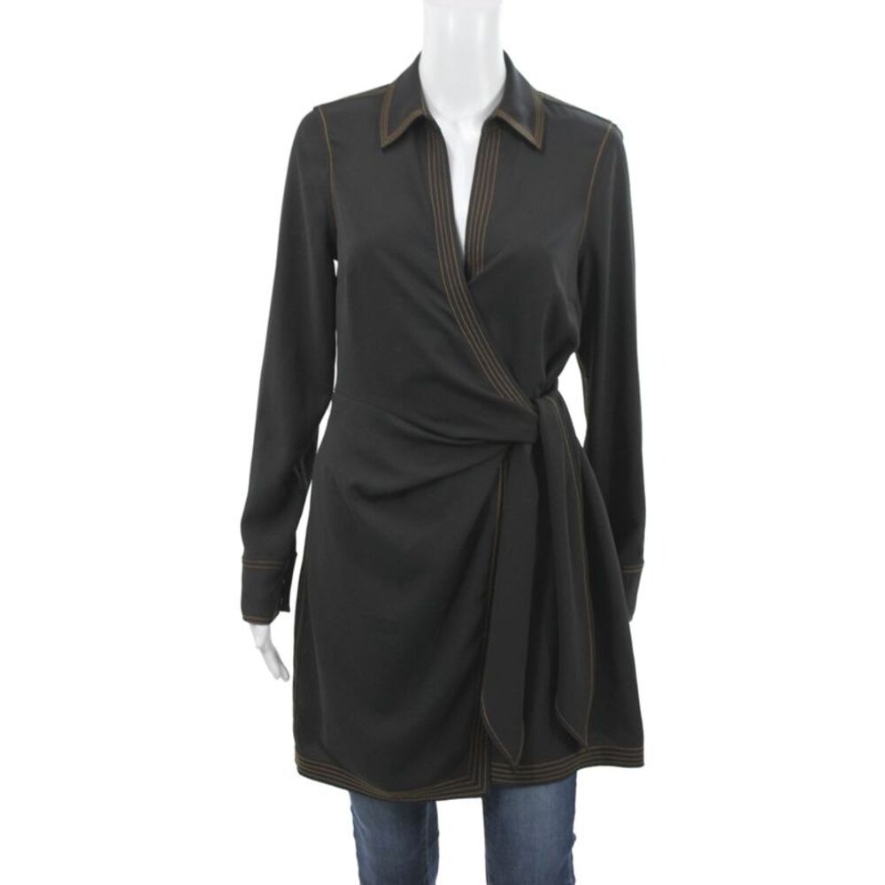 Veronica Beard Women Tunic Collared Black Long Sleeve Tie Polyester Size 8
